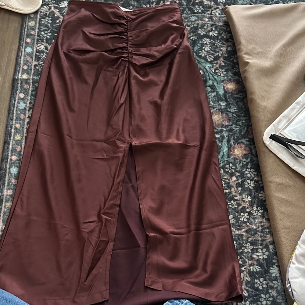 Elegant Brown Satin Skirt